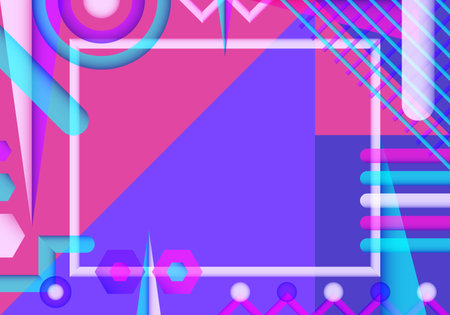 vector colorful neon geometric overlapped and white frame with space backgroundのイラスト素材