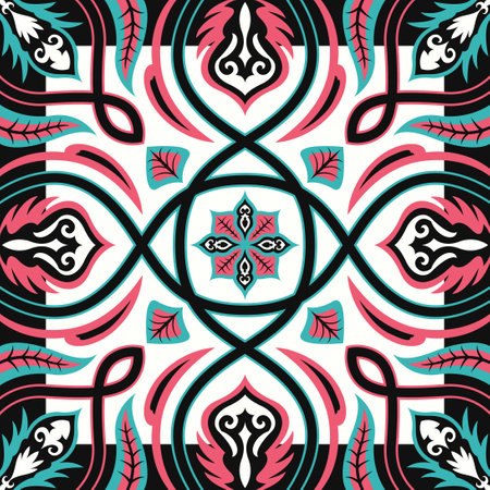 contemporary ethnic asian leaves pattern on blackのイラスト素材