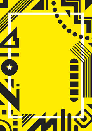 vector black geometric and white frame with yellow space backgroundのイラスト素材