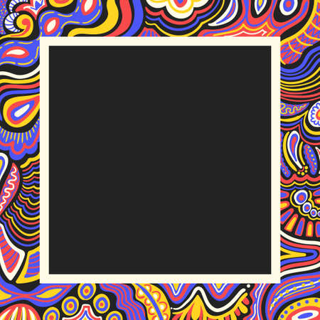 vector colorful natural freeform and square white frame with black space backgroundのイラスト素材