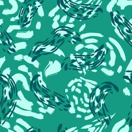vector rough ethnic freeform brush stroke lines overlapped seamless pattern on greenのイラスト素材