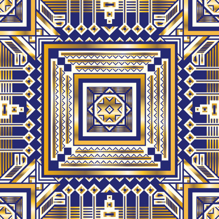 vector contemporary luxury ethnic egyptian geometric scarf pattern on blueのイラスト素材