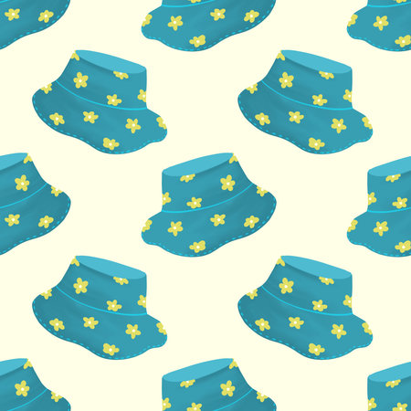 multi green beach hat seamless pattern on cream