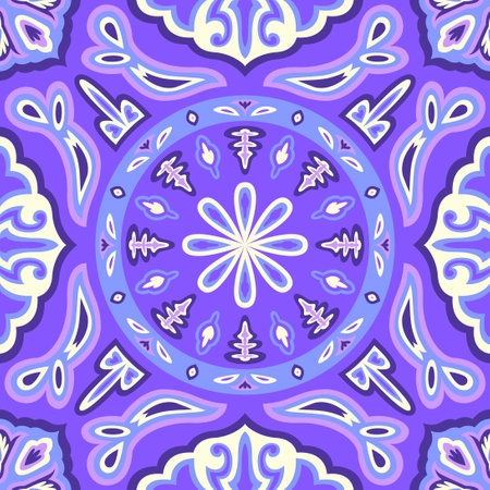 vector contemporary floral asian design scarf pattern on violetのイラスト素材