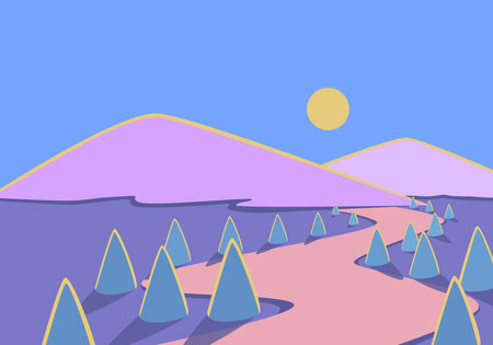 vector night landscape flat design backgroundのイラスト素材