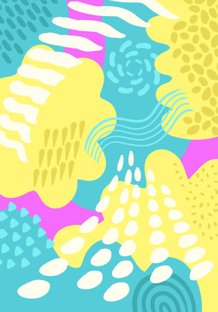 vector colorful doodle freeform shape and patterns abstract backgroundのイラスト素材