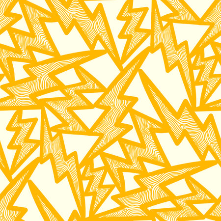 vector multi thunder thick and thin yellow lines seamless pattern on whiteのイラスト素材