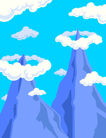 vector mountain and ring cloud flat design backgroundのイラスト素材