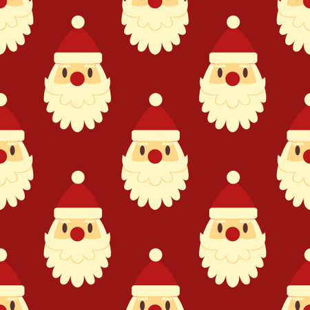 vector christmas santa claus face seamless pattern on red.のイラスト素材