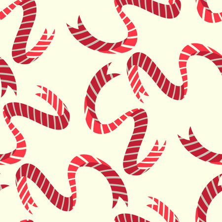 vector christmas red ribbon seamless pattern on white.のイラスト素材