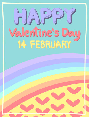 valentine rainbow and hearts greeting card with text space background for brochure banner and publication.のイラスト素材