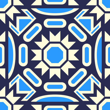 vector modern white and blue geometric lines seamless pattern on dark blue.のイラスト素材