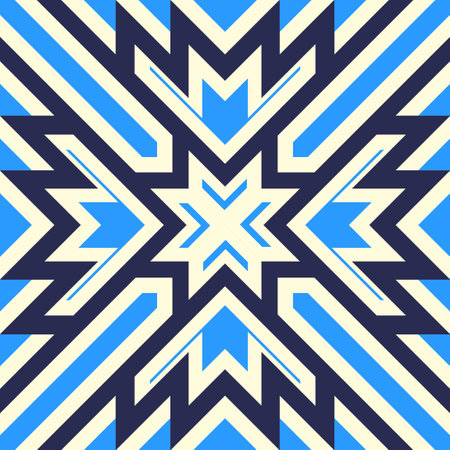 vector modern white and blue tribe geometric lines seamless pattern on dark blue.のイラスト素材