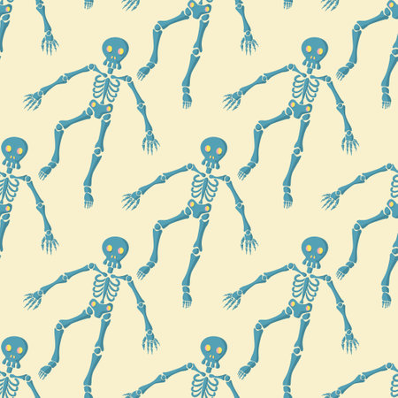 vector halloween skeleton seamless pattern on cream.のイラスト素材