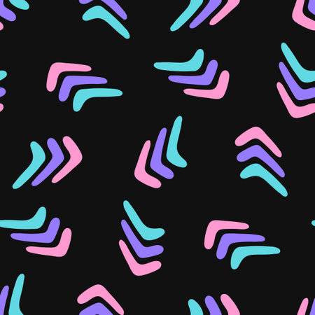vector three colors boomerang seamless pattern on black.のイラスト素材