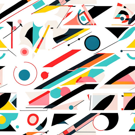 Geometric bauhaus seamless pattern on a white background. Generative AI Illustration.の素材