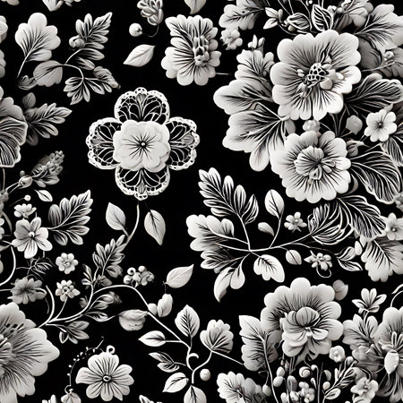 White lace doily seamless pattern on a black background. image are realistic, Generative AI Illustration.の素材