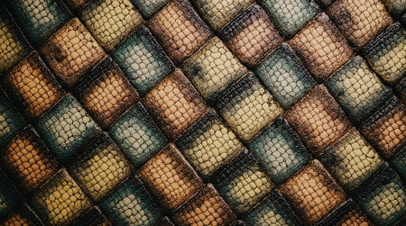 Earthtone snakeskin diamond pattern shape. on top view, AI Generated.の素材
