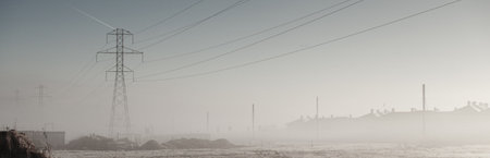 Power lines in winterの写真素材