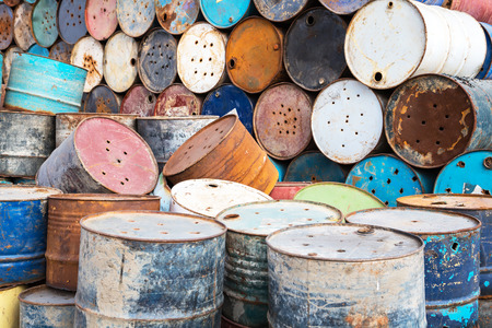 old empty barrels containing hazardous chemicalsの写真素材