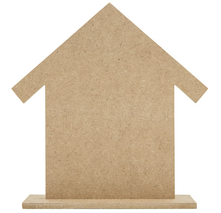 Wooden house shape isolated on whiteの写真素材