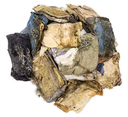 old clothes disintegrated isolated on white backgroundの写真素材