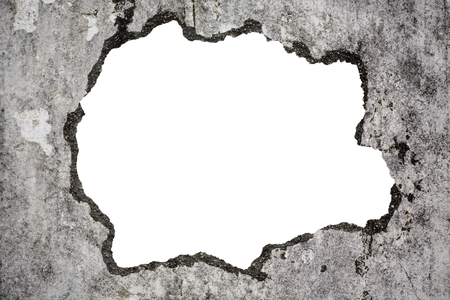 Broken old grunge wall on white with clipping path, concept of escapeの写真素材