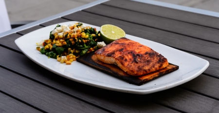 Grilled salmon with cedar plank