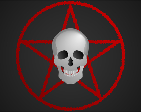 red pentagram behind a gray skull Vector illustration.のイラスト素材