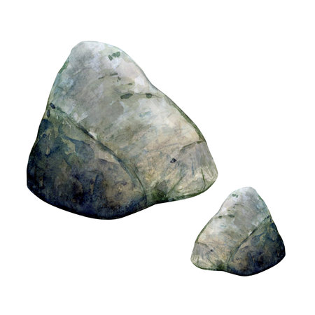 Watercolor drawn group of bottom stones on white background. Underwater picture for illustration, stickers, , backgroundの写真素材