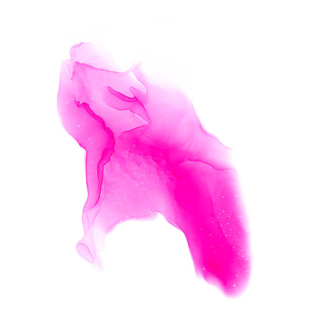 Watercolour drawing of abstract shape. White background, different tints of red and purple with brighter and darker areasの写真素材