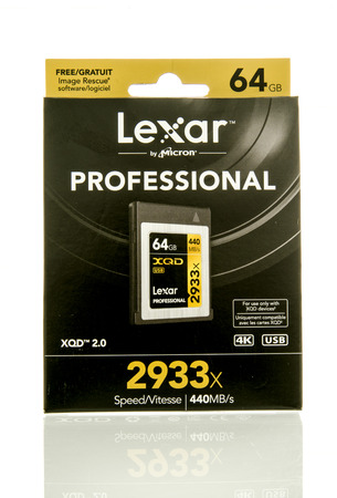Winneconne, WI - 30 April 2016: Box of Lexar XQD card on an isolated background