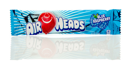 Winneconne, WI - 19 Feb 2016: Package of Air Heads in blue raspberry flavor