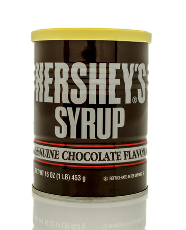Winneconne, WI - 30 March 2016: Can of genuine Hershey's chocolate syrup