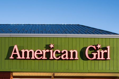 Oshkosh, WI - 5 June 2016: American girl store sign illuminated at nightのeditorial素材