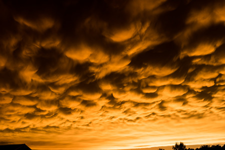 Formation of rare mammatus clouds after a thunder stormの写真素材