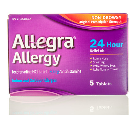 Winneconne, WI - 27 August 2016:  Allegra allergy medicine on an isolated background.のeditorial素材
