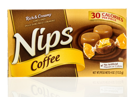 Winneconne, WI - 2 November 2016:  Package of Nips coffee flavored hard candy on an isolated background.のeditorial素材