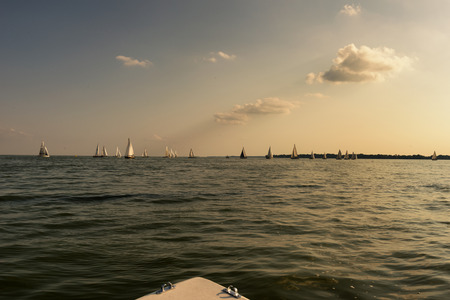 Fleet of sailboats enjoying a beautiful day.の写真素材