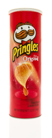 Winneconne, WI - 12 March 2017:  A package of Pringles the Original potato crisps on an isolated background.のeditorial素材