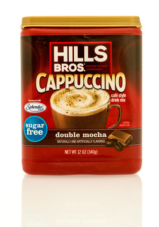 Winneconne, WI - 16 May 2017: A box of Hills Bros cappuccino in double mocha flavor on an isolated background.のeditorial素材