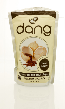 Winneconne, WI - 16 May 2017: A bag of Dang toasted coconut chips on an isolated backgroundのeditorial素材