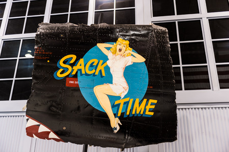 Oshkosh, WI - 3 March 2017: A piece of nose art from WWII aircraft featuring Sack Time