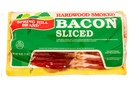 Winneconne, WI - 7 September 2017: A package of Spring Hill Brand bacon on an isolated background.のeditorial素材