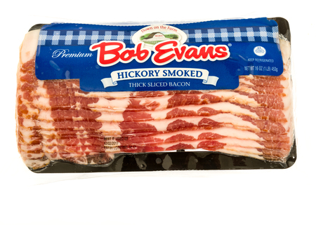 Winneconne, WI - 7 September 2017: A package of Bob Evans bacon on an isolated background.のeditorial素材