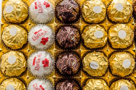 Winneconne, WI -30 December 2017: A close up shot of Ferrero collection chocolate assortmant on an...