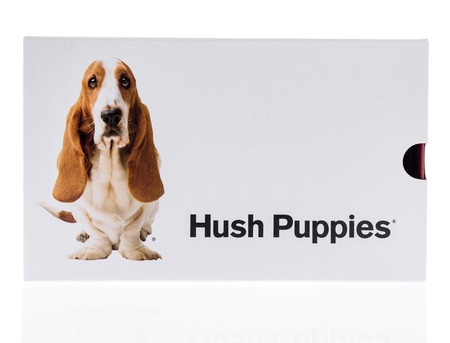 Winneconne, WI - 7 February 2018: A shoe box featuring Hush Puppies on an isolated background.のeditorial素材