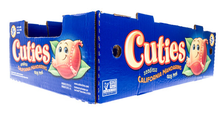 Winneconne, WI - 27 February 2018: A box of Cuties california mandarins on an isolated background.