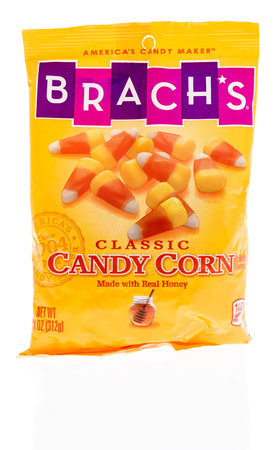 Winneconne, WI - 27 February 2018:   A bag of Brach's classic candy corn candy on an isolated background.のeditorial素材