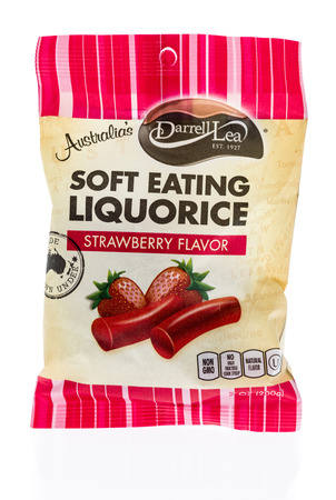 Winneconne, WI - 27 February 2018:  A bag of Autralia's Darrell Lea liquorice candy on an isolated background.のeditorial素材